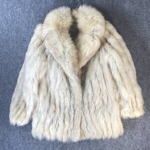 VTG Real Fur Coat Ivory Fox Racoon Look 100% Bemberg Lined Made in Korea Luxury